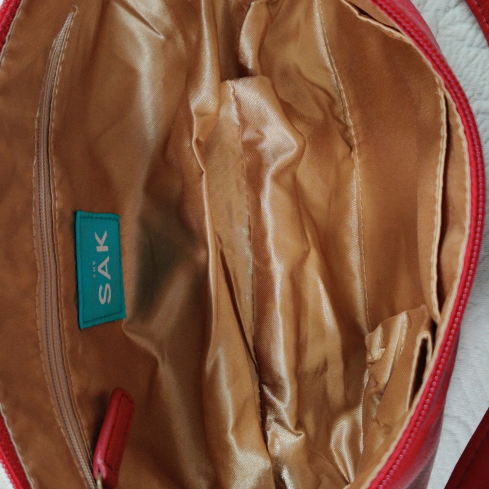 The Sak Red Leather Weaved Strap & Stitch Design Handbag - Picture 6 of 12